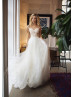 Boho Beaded Ivory Lace Tulle Sheer Pearl Buttons Back Wedding Dress